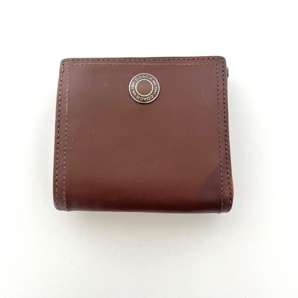 Vintage Coach Square Brown Leather Wallet Bifold Billfold